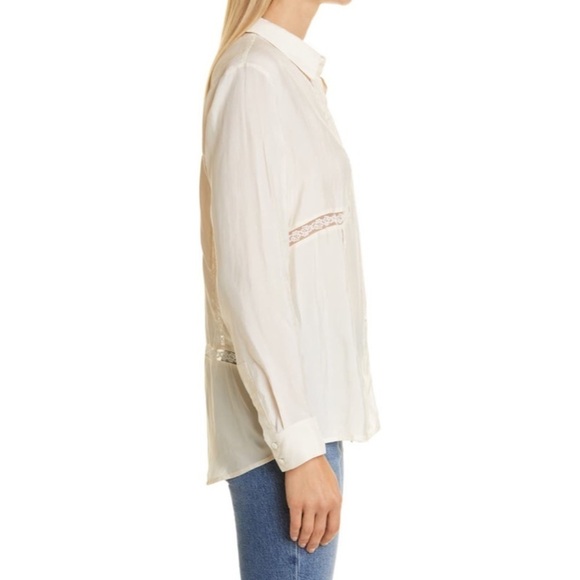 Rails White Sands Silky Cupro Blend Mona Lace Inset Tunic Blouse Button Down S - Picture 2 of 12
